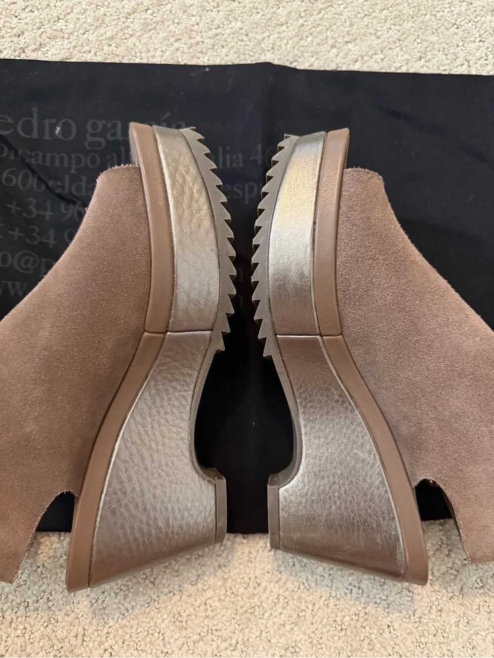 Pedro Garcia Taupe Suede Platform Wedge Sandals